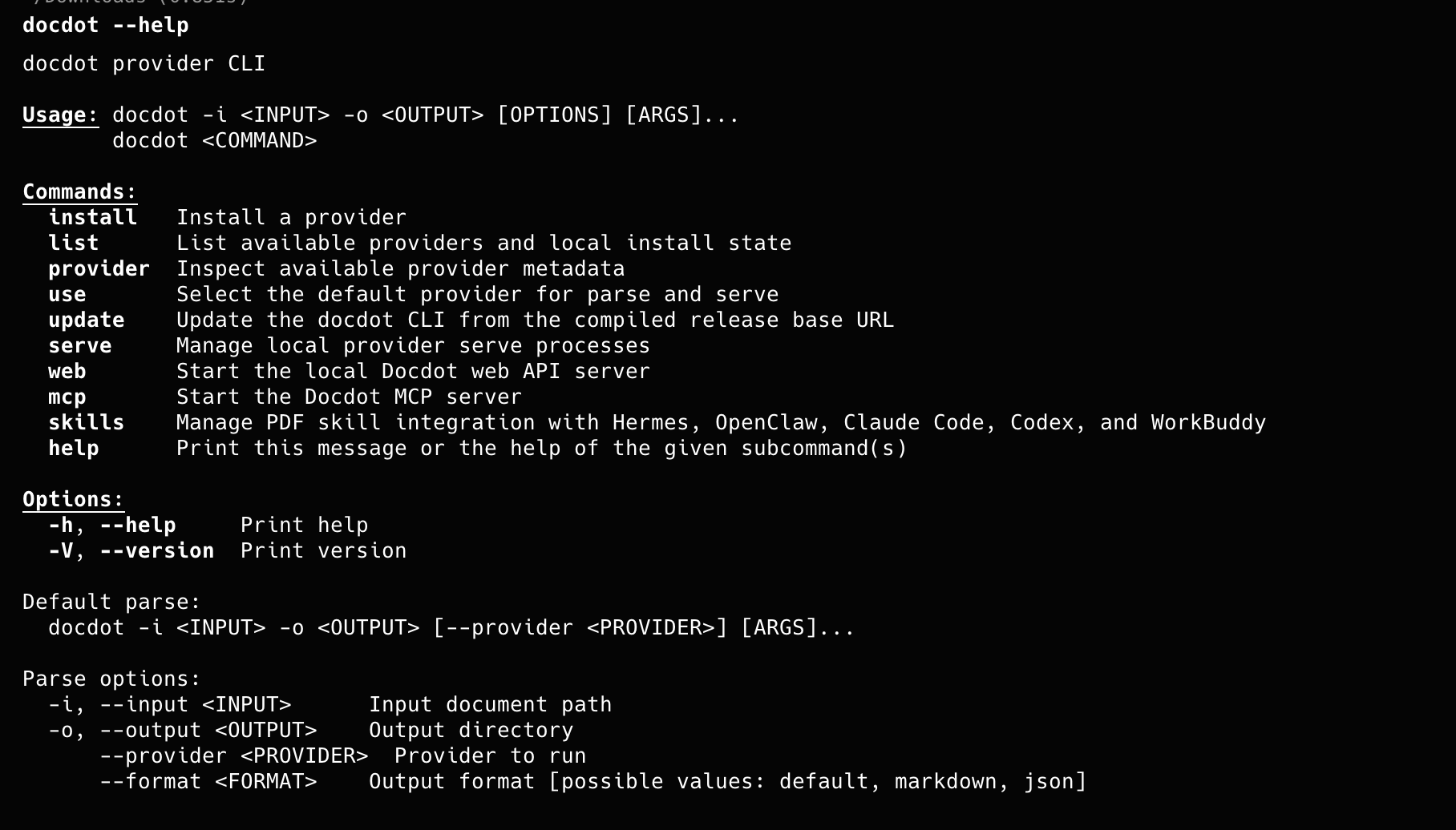 DocDot command help