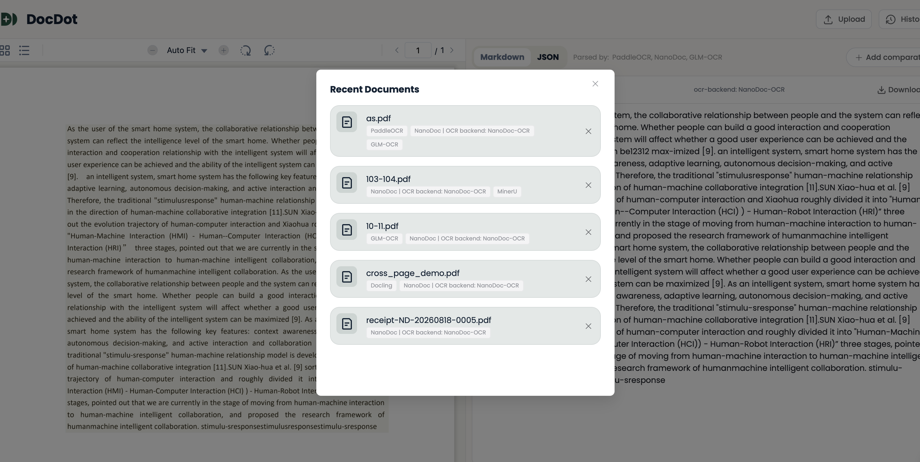 Recent documents in the current Web UI cache